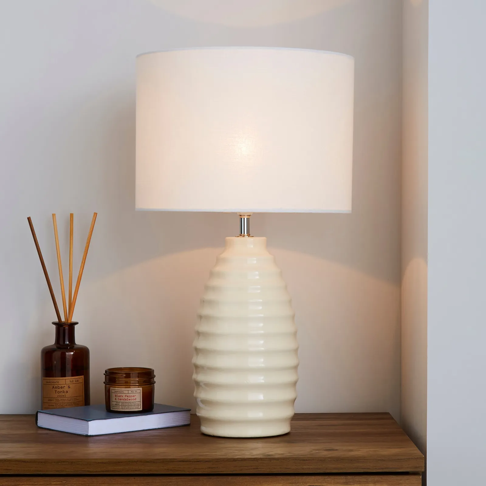 Norden Ribbed Ceramic Ivory Table Lamp White