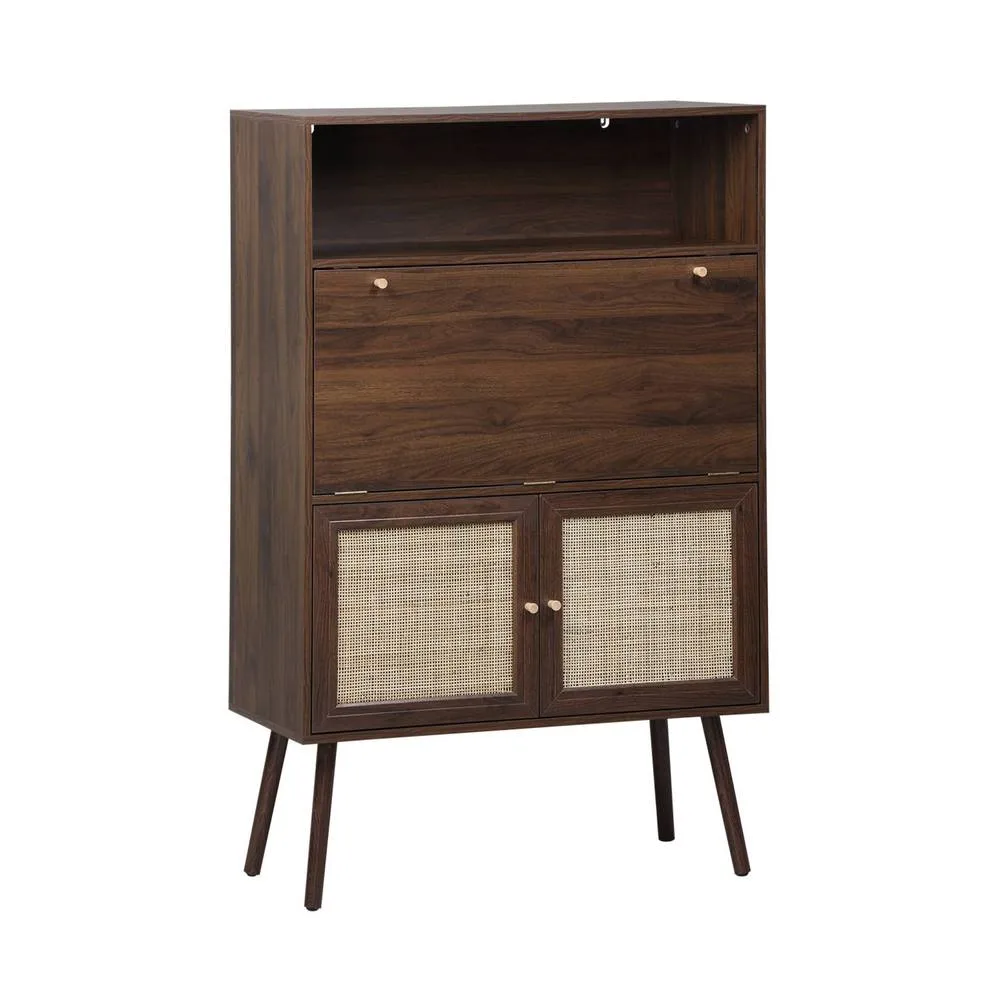sweeek Secretary desk with wood decor, cane & 2 doors in Dark Brown 6