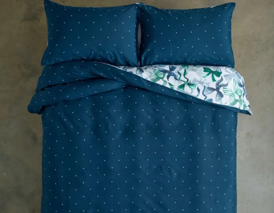 Deyongs Bows Print 200 Thread Count Cotton Rich Duvet Cover Set - Easycare Soft Bedding | 1846 in Blue 4