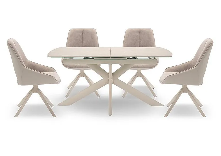 Tino Pop-up Extending Dining Table and 4 Two Tone Swivel Chairs - 140-cm