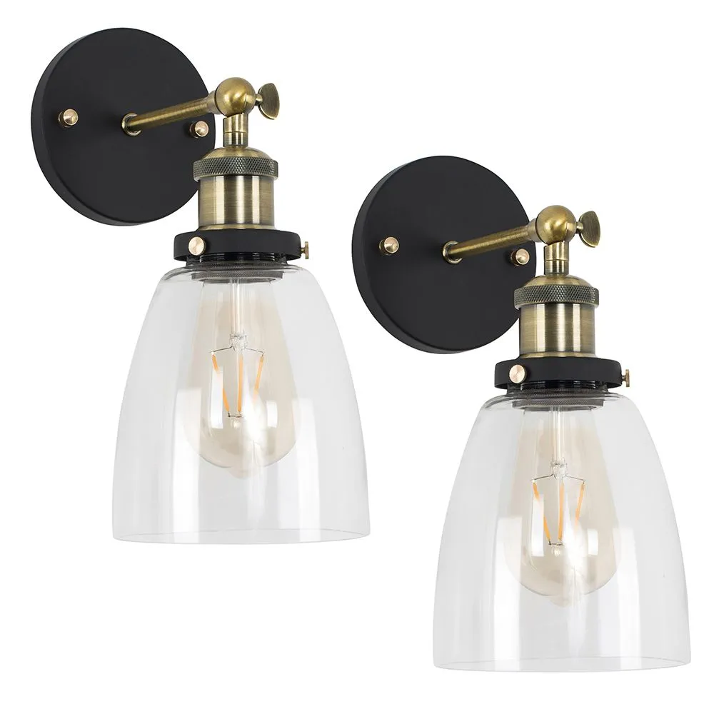ValueLights Ambrose Industrial Pair of Gold Indoor Wall Lantern 2