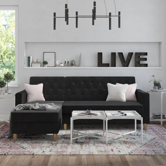 Cosmo Living Liberty Velvet Corner Chaise Double Sofa Bed 4