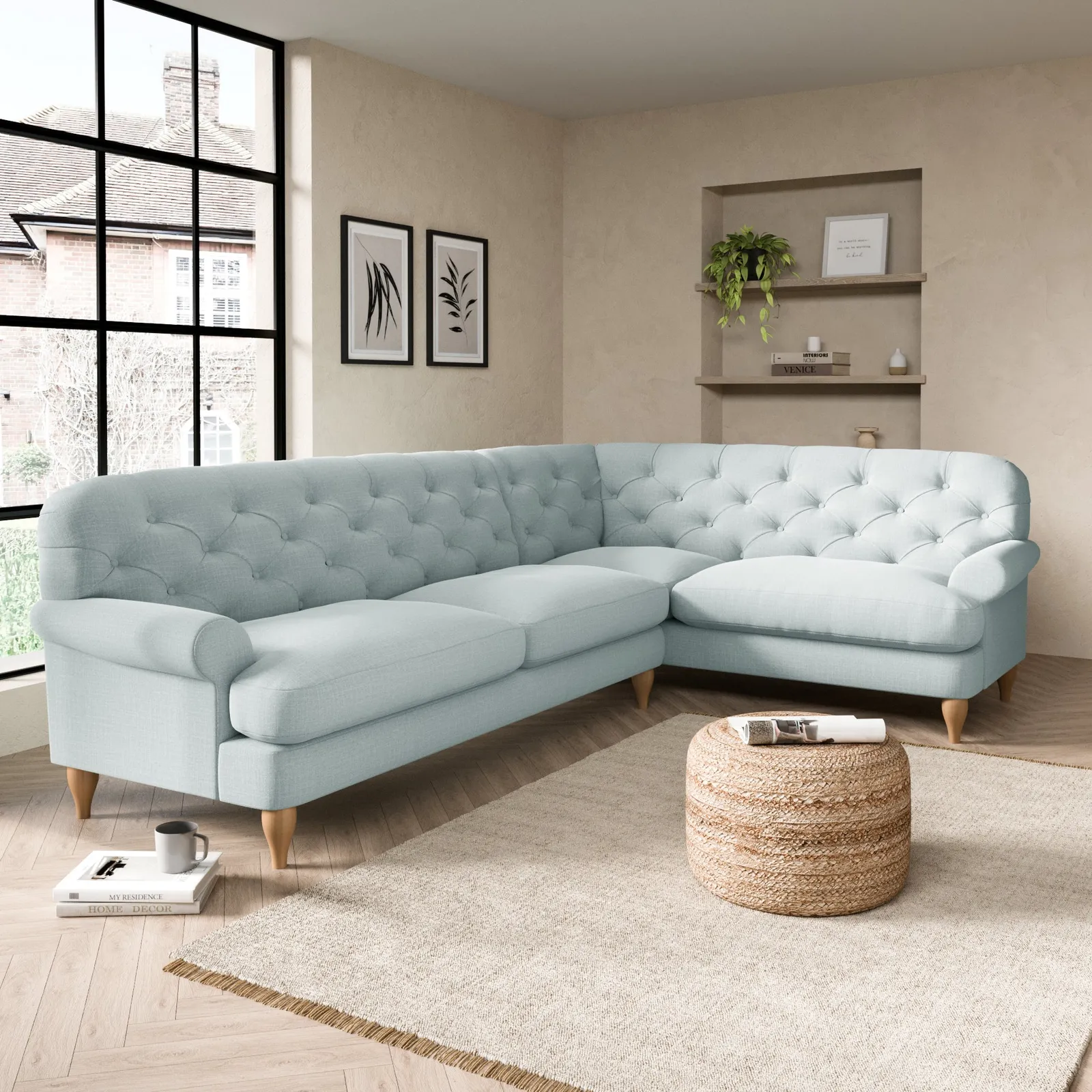 Canterbury Slub Cotton Blend Right Hand Corner Sofa Slub Cotton Light Mineral