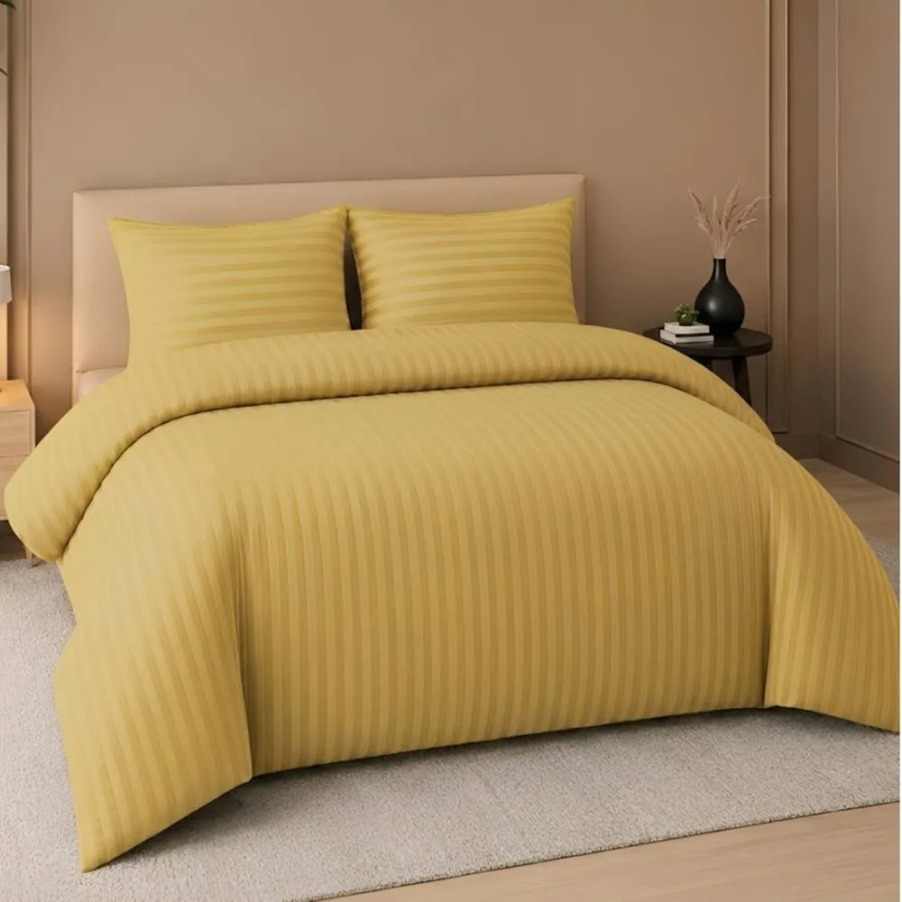 Pamposh Satin Stripes Duvet Cover Set Reversible Bedding Sets in Yellow