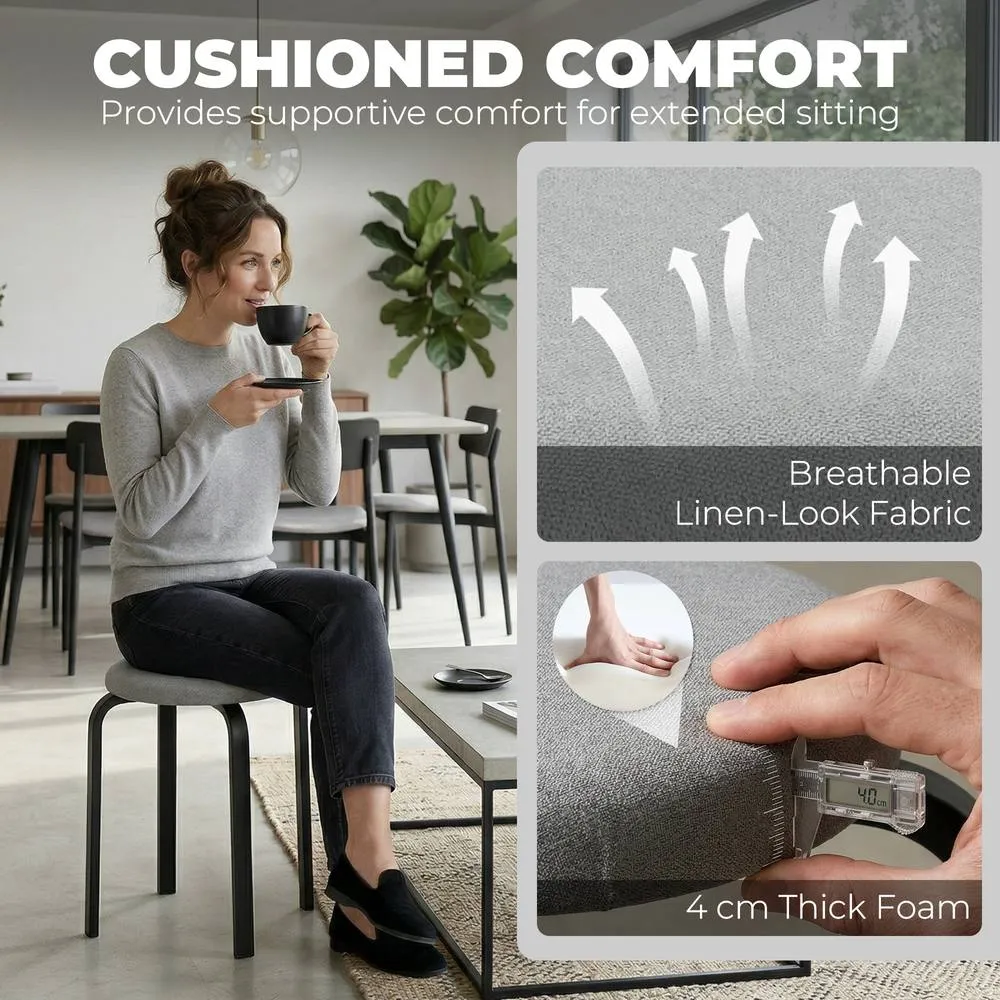 HOMCOM Stackable Stools Modern Cushioned Set of 4 Grey 6