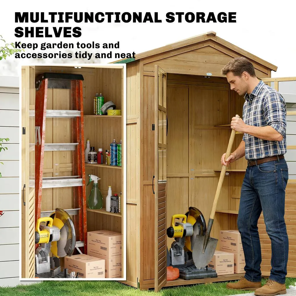 OUTSUNNY Outdoor Storage Cabinet Waterproof Light Brown 6
