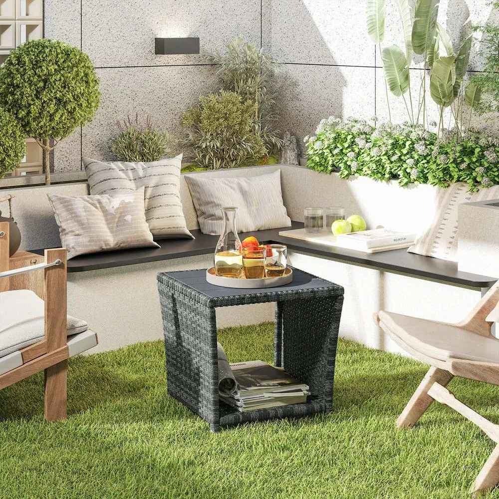 OUTSUNNY Side Table 2-Tier with Storage Shelf/Grey in Grey