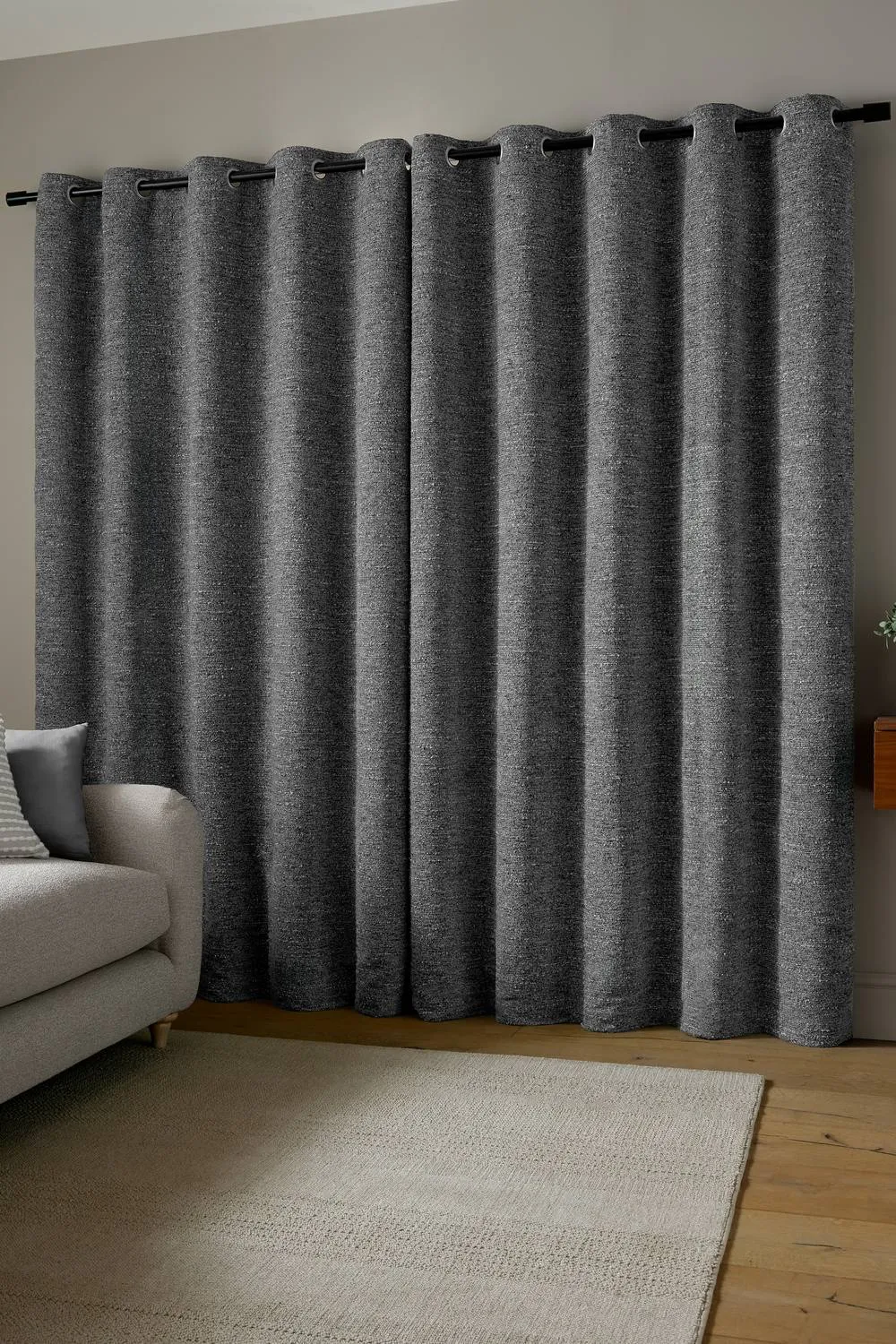 Catherine Lansfield 'Chunky Boucle' Lined Eyelet Curtains in Charcoal 2