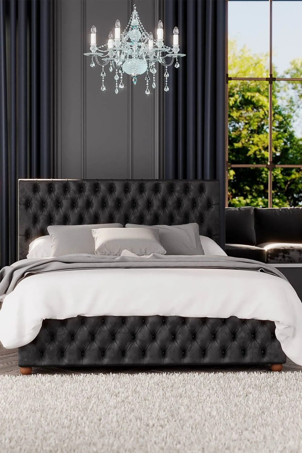 Laurence Llewelyn-Bowen Seren Ottoman Storage Bed in Mirazzi Velvet Fabric, Custom Made in Black 2
