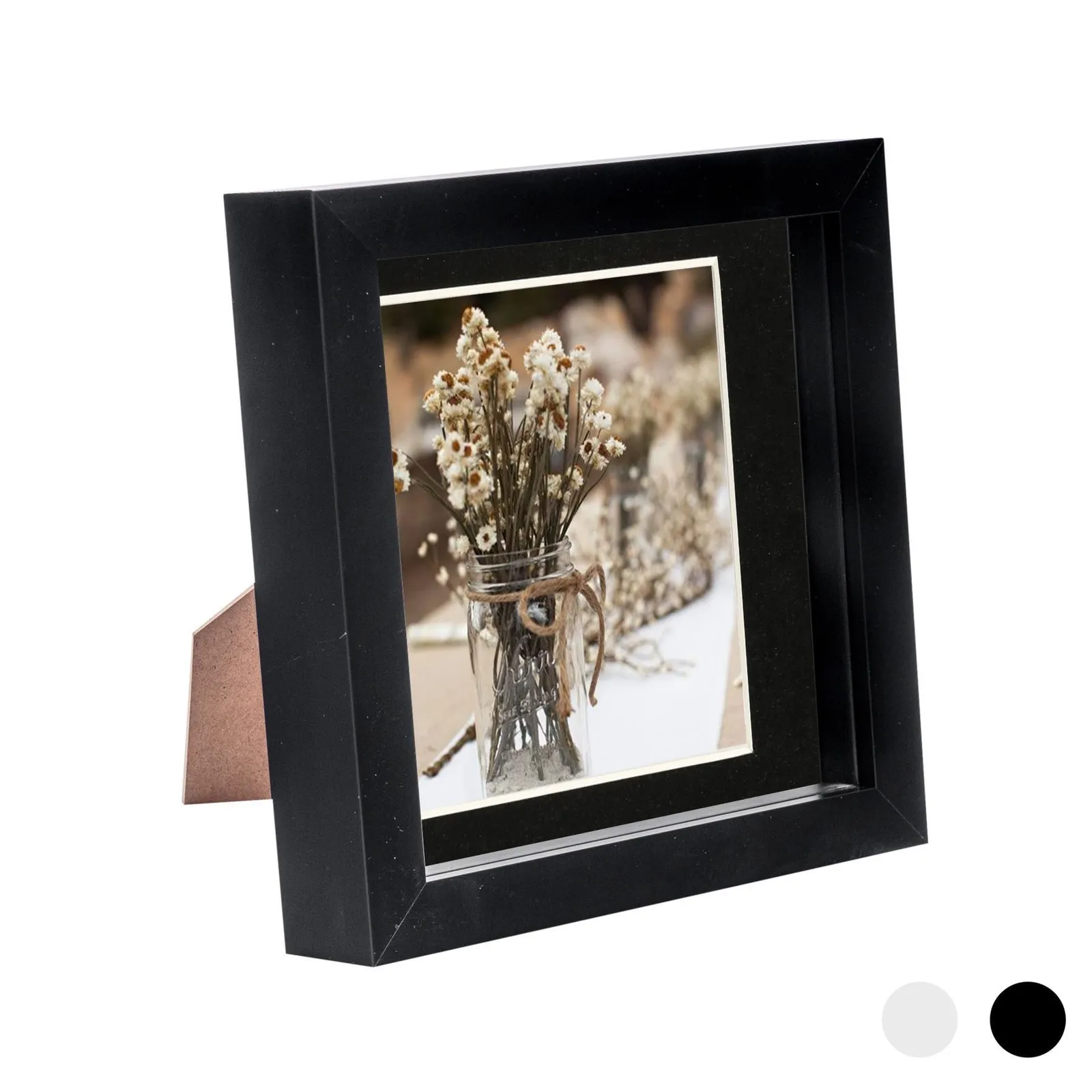 Nicola Spring 3D Box Photo Frame - 6 x 6" with 4 x 4" Mount - Grey Mount in Black