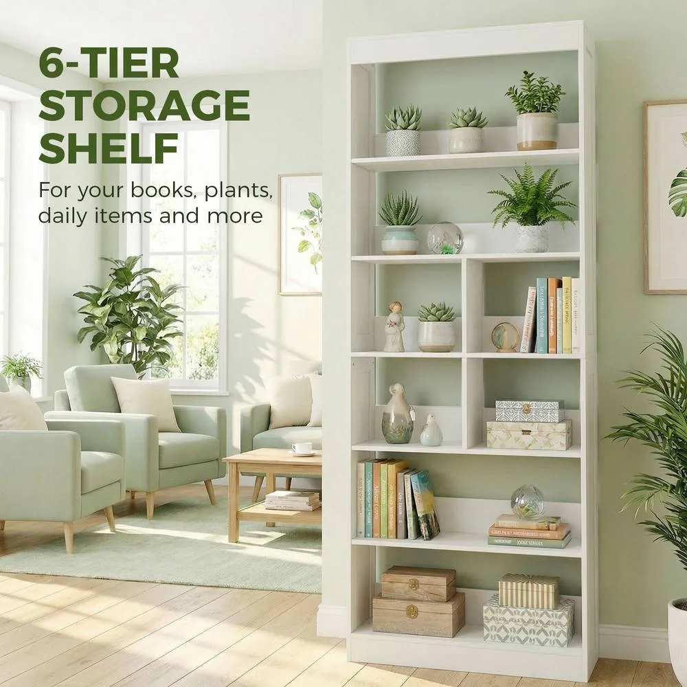 HOMCOM Bookcase, 6-Tier Bookshelf with Anti-Tipping Design, White 4