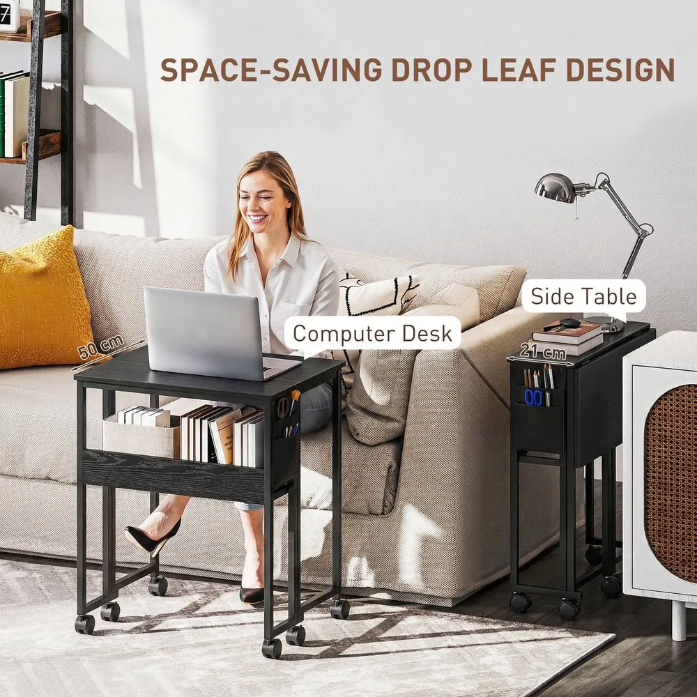 HOMCOM 63 cm Foldable Computer Desk on Wheels for Small Spaces Black 4