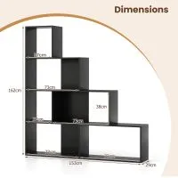 Costway 4-Tier Stepped Bookshelf Modern Ladder Bookcase w/6 Storage Cubes in Black 3