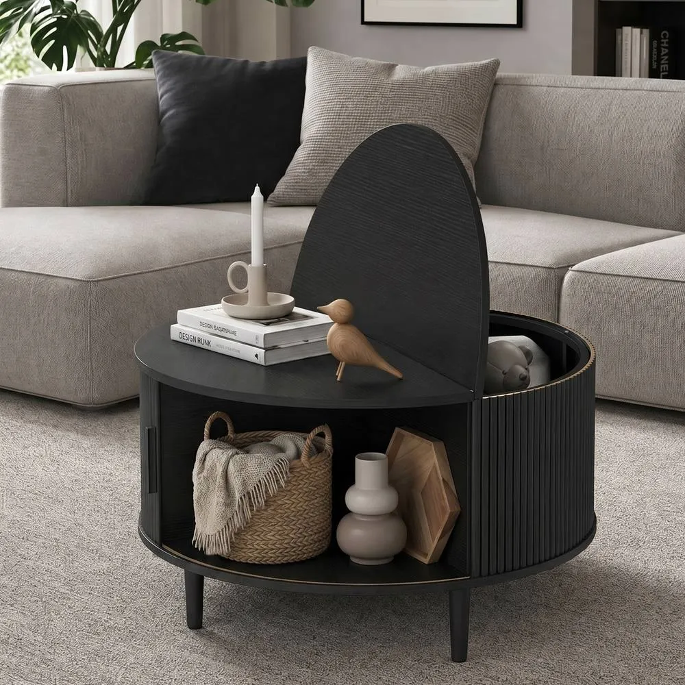 HOMCOM Coffee Table with Lift Top Sliding Door 80 cm Black Wood Effect