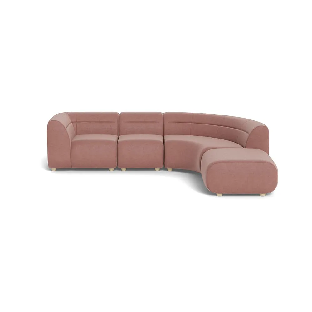 Heal's Lilli Right Hand Facing Curved Corner Sofa Smart Luxe Velvet Dusky Pink Natural Beech Feet