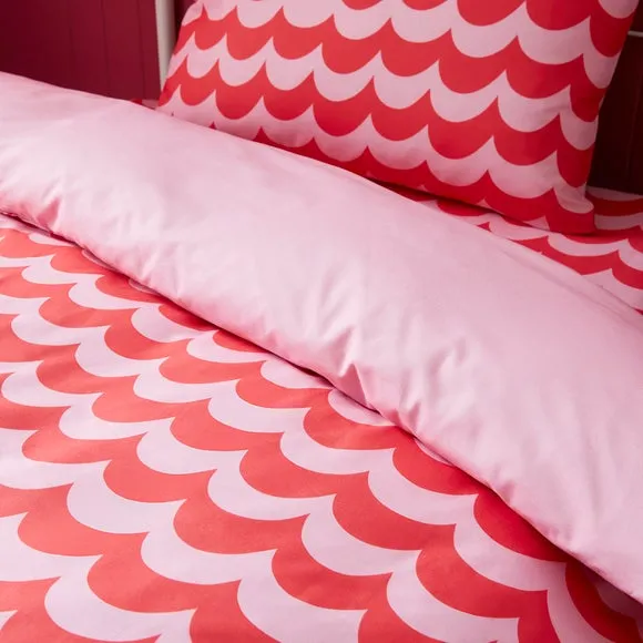 Pink Scallop Polycotton Duvet Cover & Pillowcase Set 4