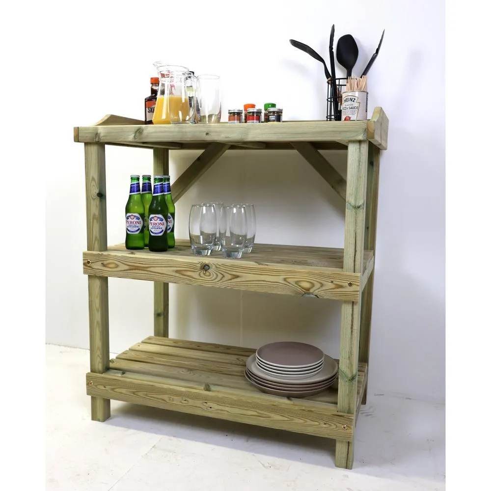 Churnet Valley Garden Furniture Ltd BBQ Prep Outdoor Table - L49 x W84 x H95 cm - Partially Assembled in Light Tan 3