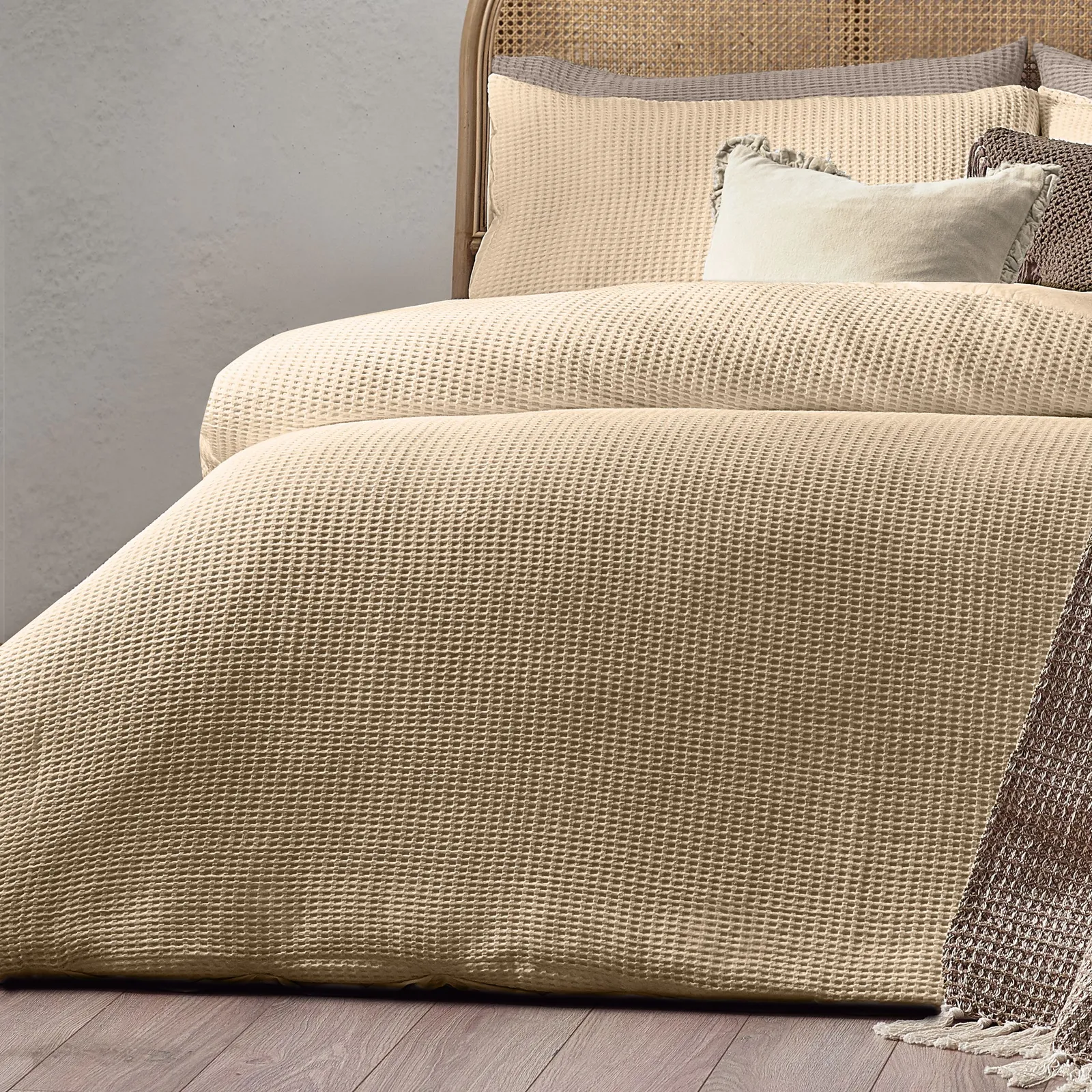 Yard Chunky Waffle 100% Cotton Duvet Cover Set in Light Tan 3