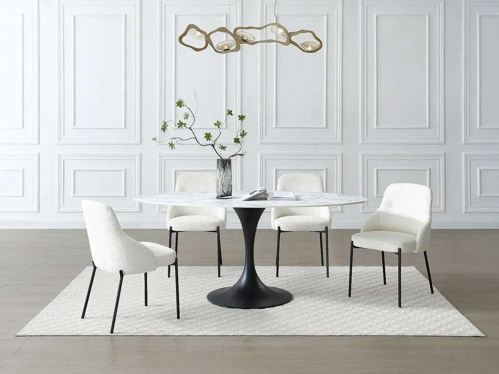 Vente-unique 8-Person Ceramic & Black Metal Dining Table - White Marble Effect
