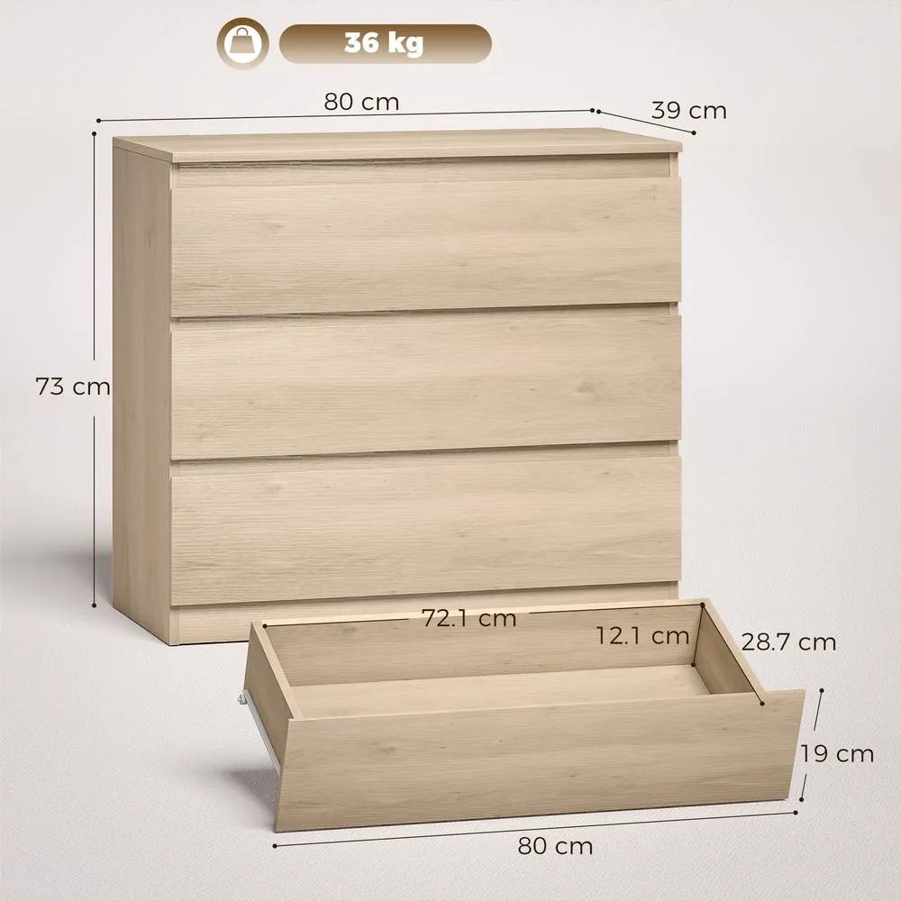 HOMCOM 3-Drawer Storage Organiser Unit for Living Room, Oak in Light Oak 3