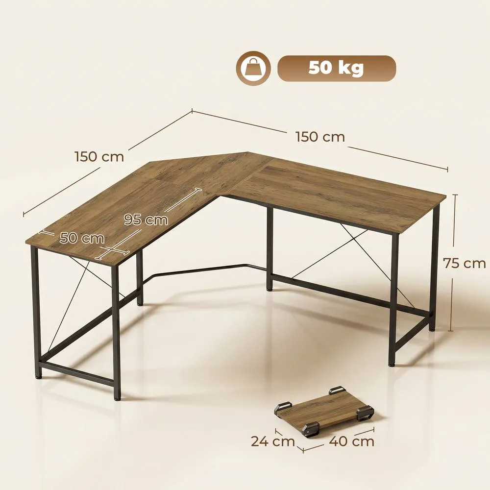 HOMCOM Corner L-Shape Computer Desk Gaming PC Workstation for Home Office in Brown 3