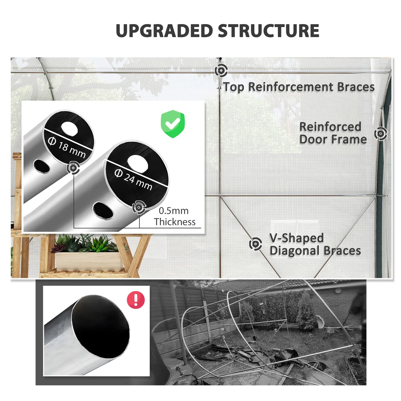 OUTSUNNY 4 x 3 x 2 m Polytunnel Greenhouse Pollytunnel Tent Steel Frame in White 4