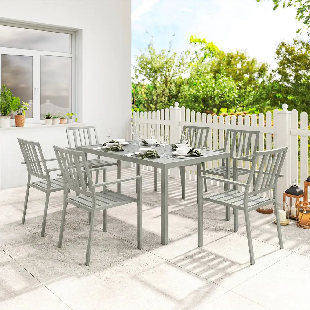 OUTSUNNY 7 Pieces Garden Furniture Set with Stackable Chairs, Light Grey