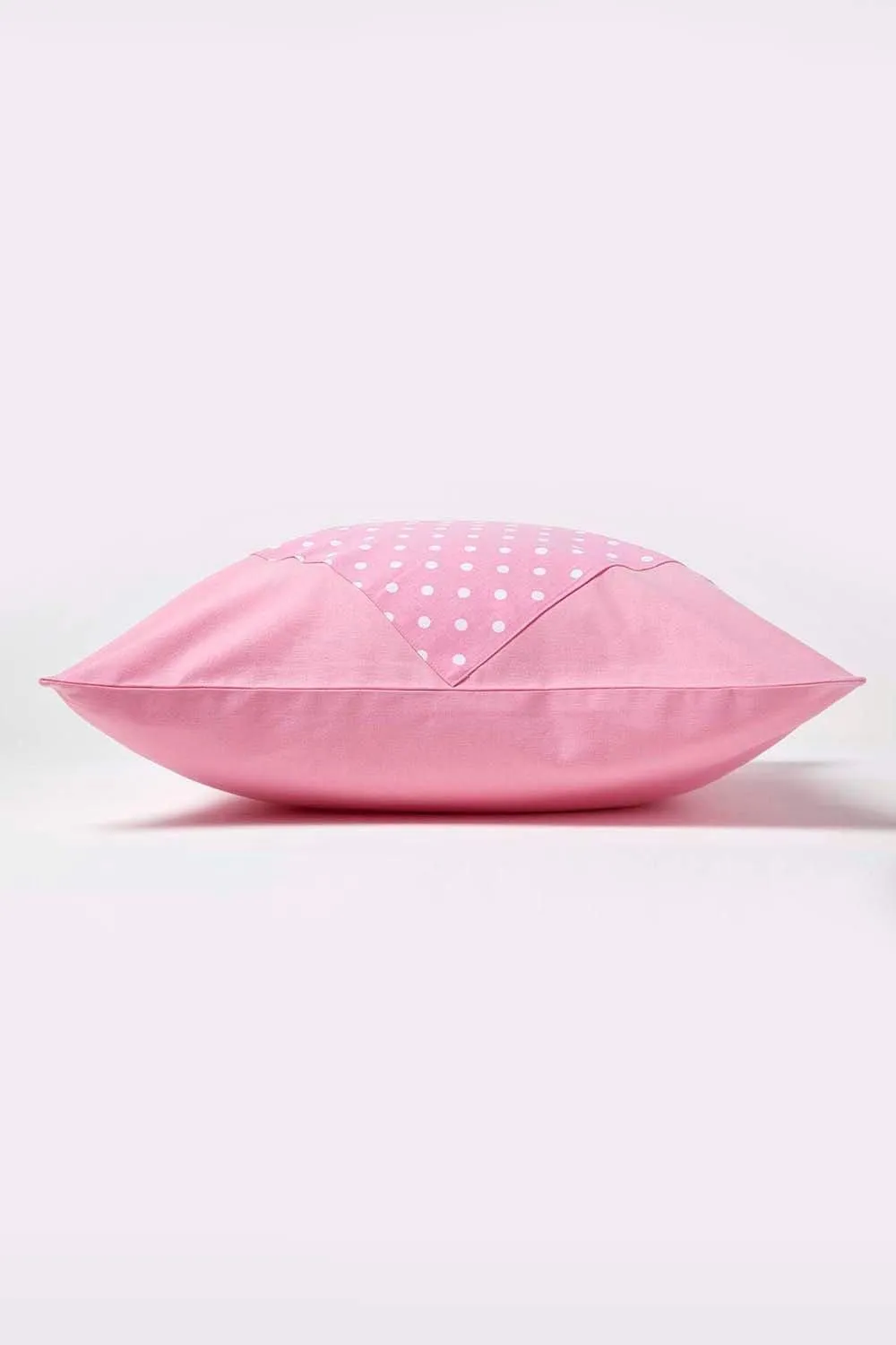Homescapes Cotton Plain & Polka Dots Cushion Cover in Pink 3