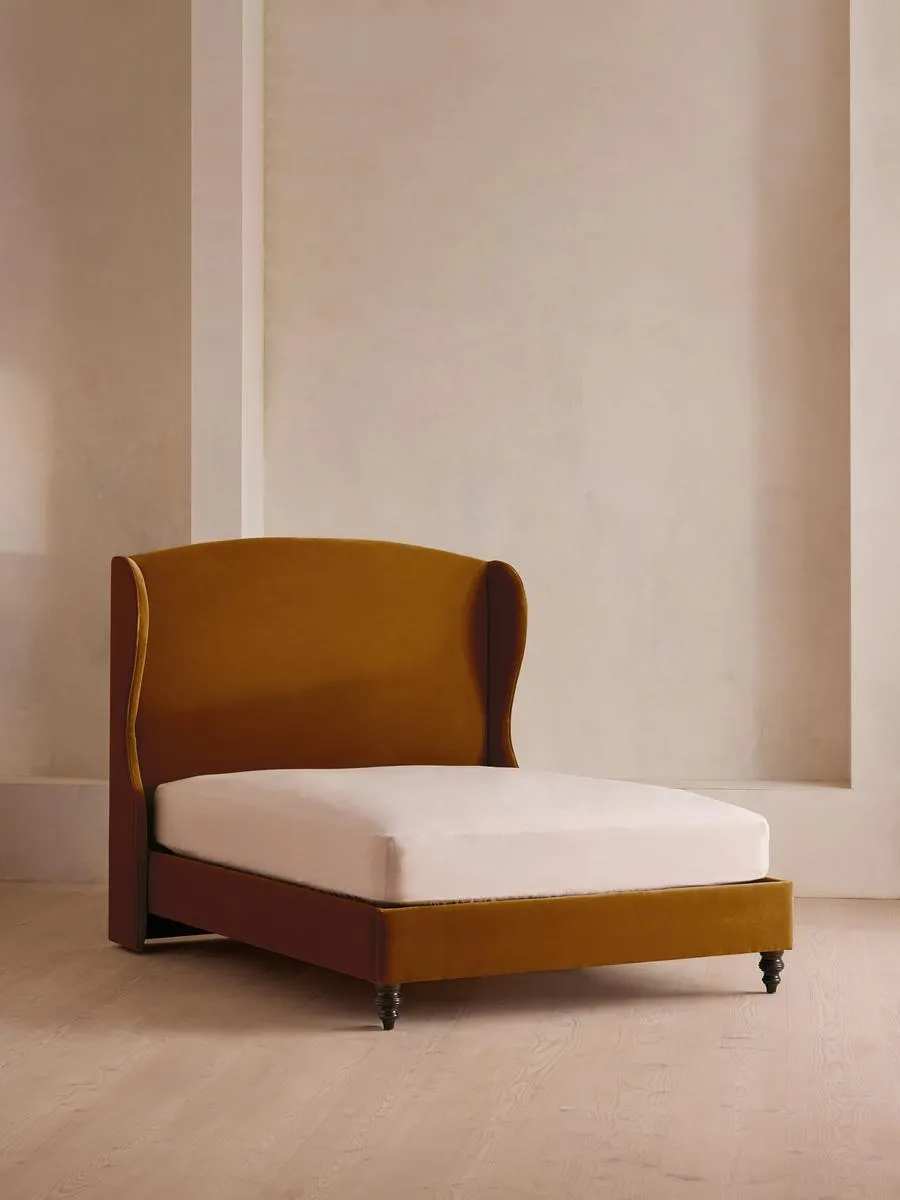 Rivas Bed, Double, Velvet, Mustard