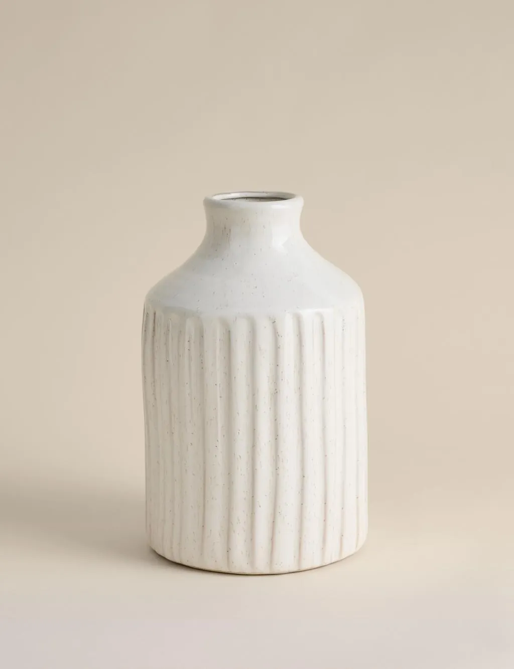 M&S Tall Ridged Ceramic Vase Soft White