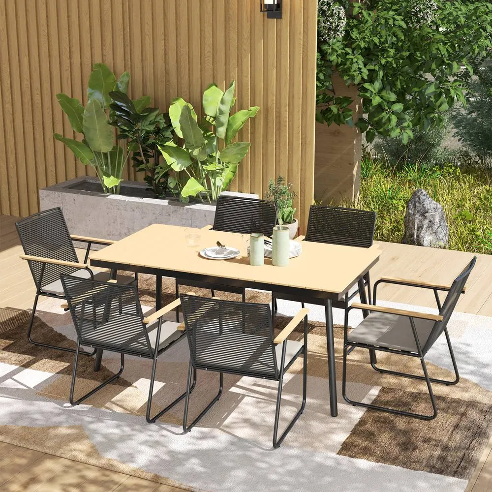 OUTSUNNY 6 Seater Garden Dining Set with Cushions Rattan Backrest in Natural