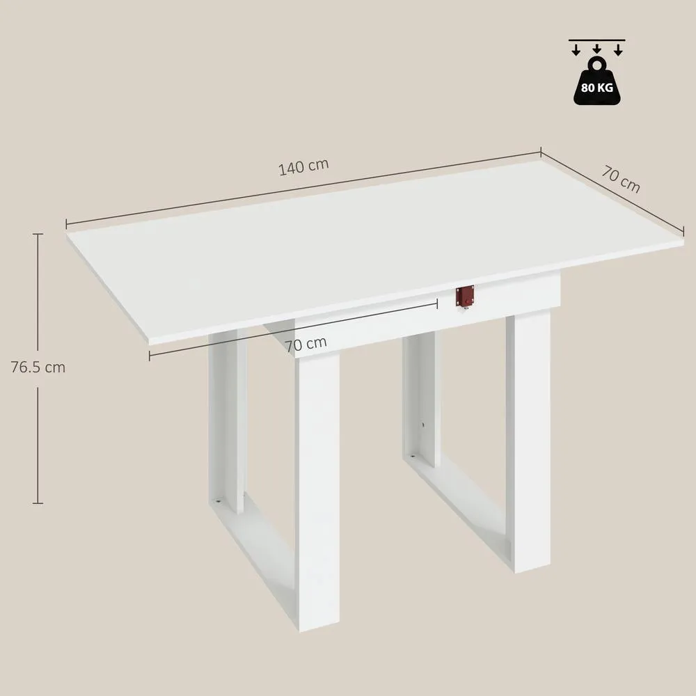 HOMCOM Modern Folding Dining Table for 4 Under-Table Storage 140cm White 3