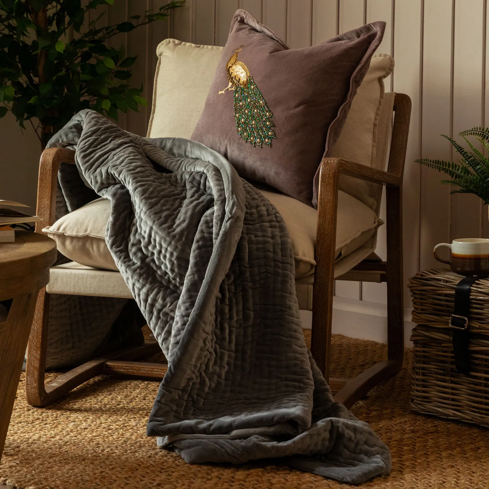 Voyage Maison Haze 100% Cotton Velvet Quilted Throw in Amber