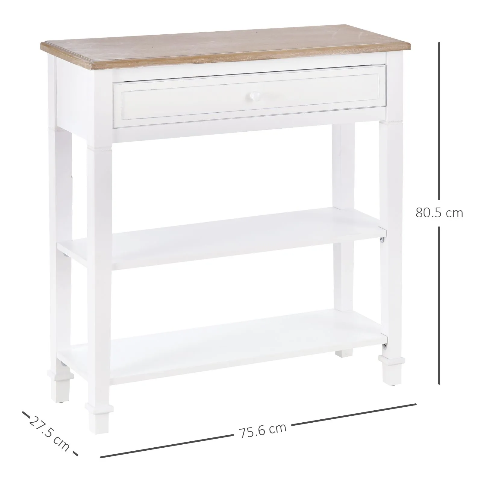 HOMCOM White Console Table Hallway Side Desk with Drawer 2 Shelves Worktop 3