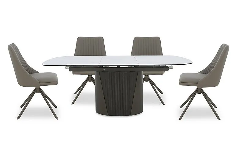 Icon White Extending Dining Table and 4 Icon Chairs with Bronze Legs - 160-cm