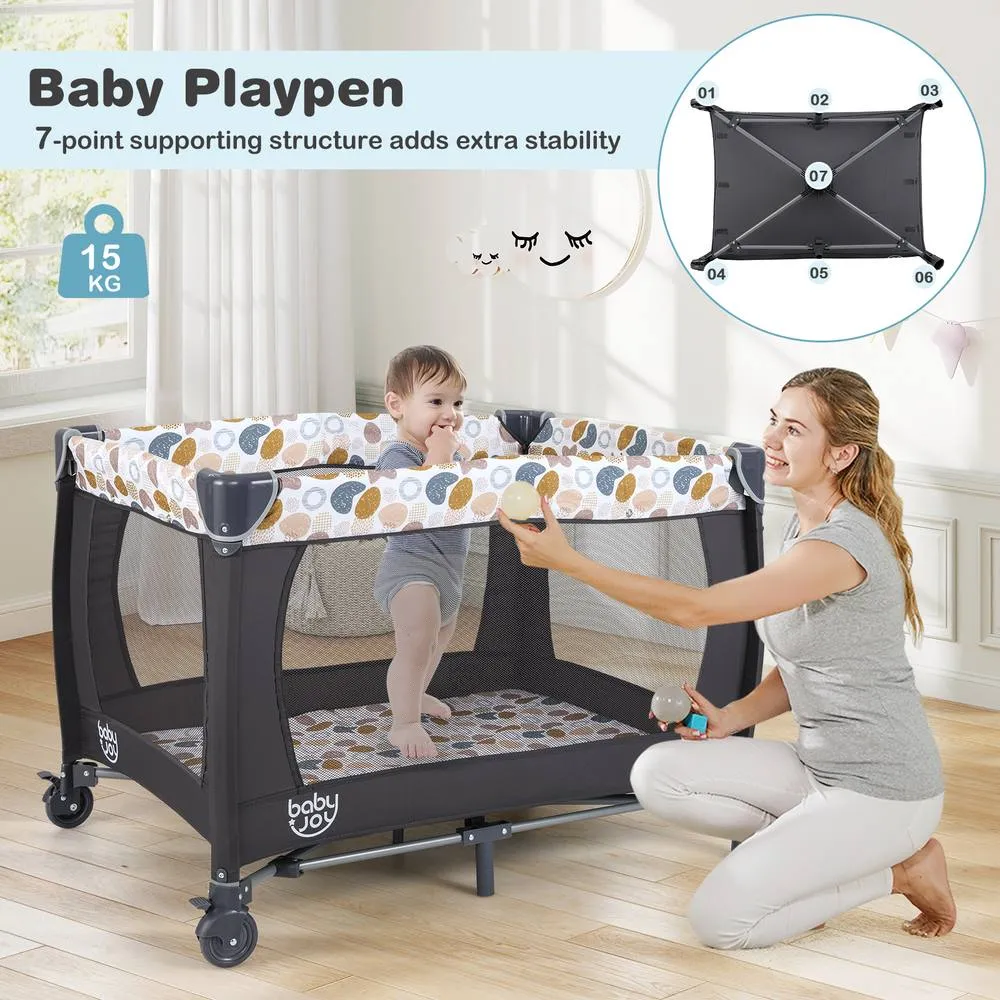 Costway Foldable Pack &Play Portable Baby Playard w/Rocking Bassinet&Music Box in Blue 3