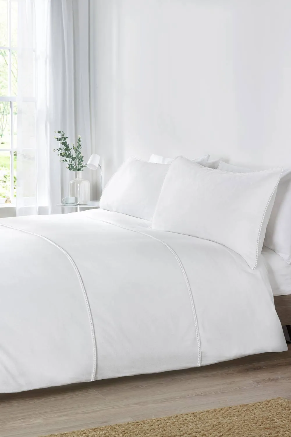 Catherine Lansfield 'Brushed Pom Pom' Cotton Duvet Cover Set in White 1