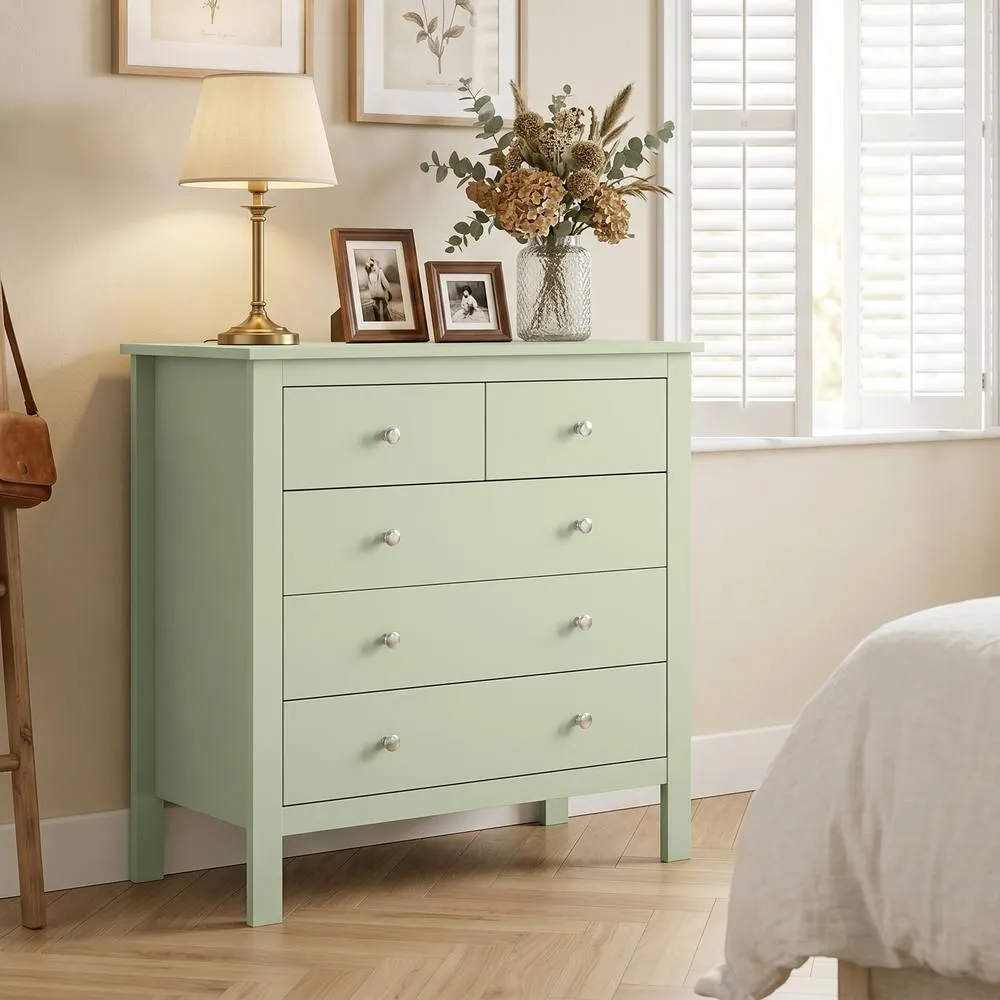 HOMCOM Modern Chest Of Drawers, 5 Drawer Unit Storage Chest for Bedroom in Green