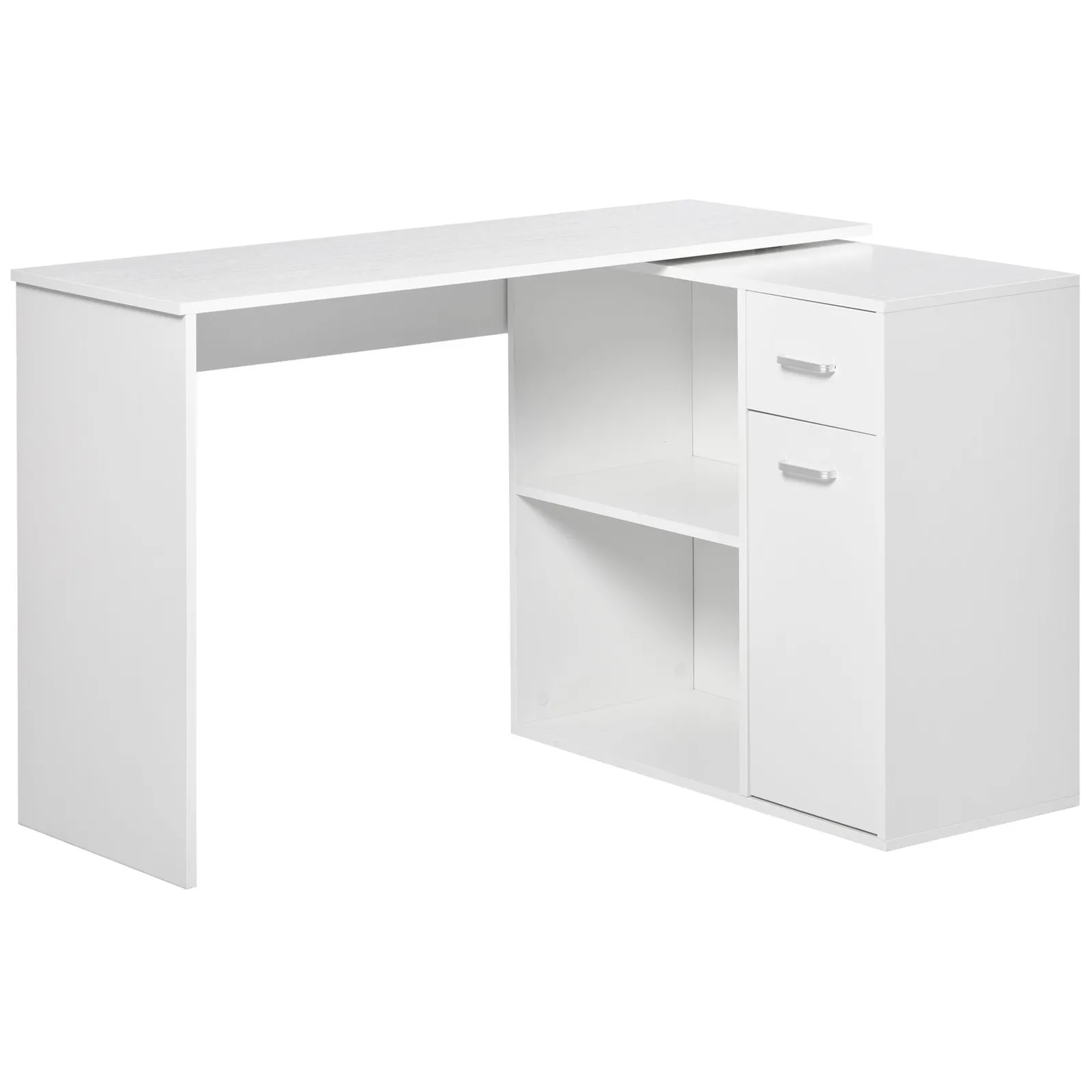 HOMCOM Corner Computer Desk 180° Rotating Dining Table W/ Storage Shelf in White 2