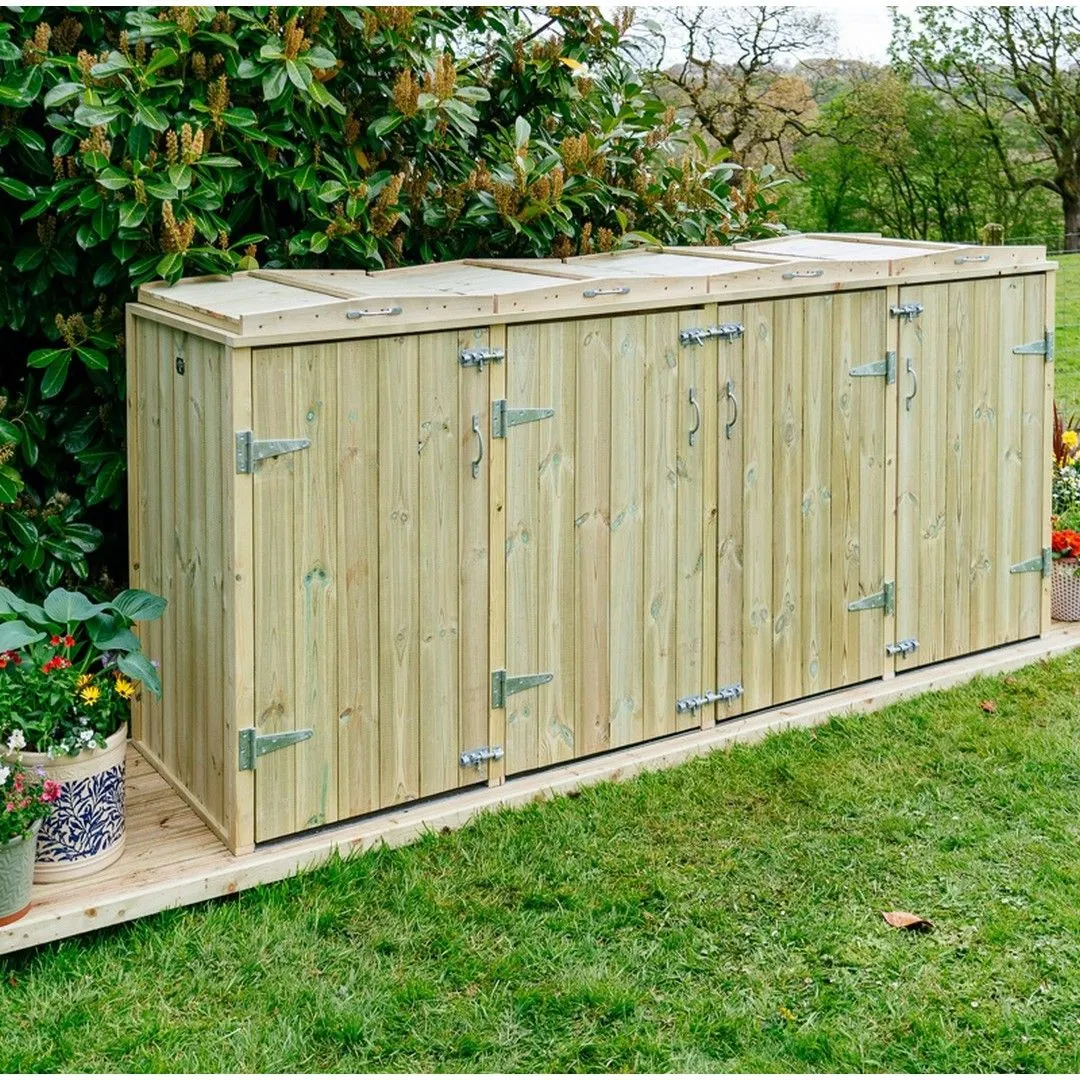 Buttercup Farm Shireburn Quad Wheelie Bin Store - Timber - Fits 4 x 360L Wheelie Bins in Brown 3