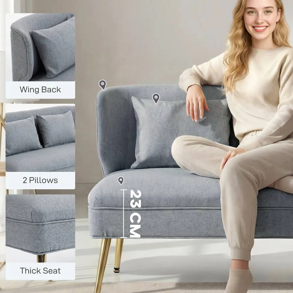 HOMCOM 2 Seater Sofa, Small Sofa with Wing Back, Thick Seat in Light Grey 6