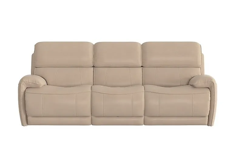 Link 3 Seater Leather Power Recliner Sofa with Power Headrests - BV Pebble