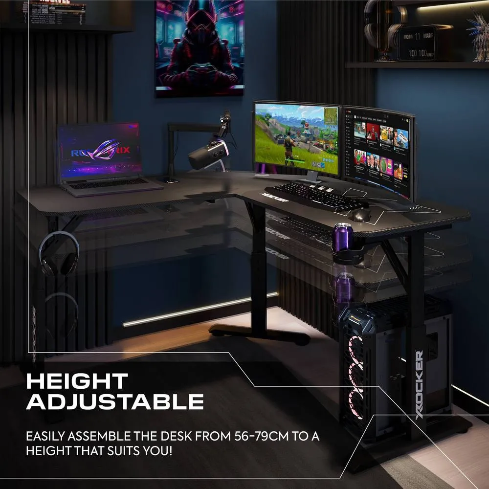 X Rocker Cougar 140cm Height Adjustable Corner Gaming Desk & Mousepad - Black 3