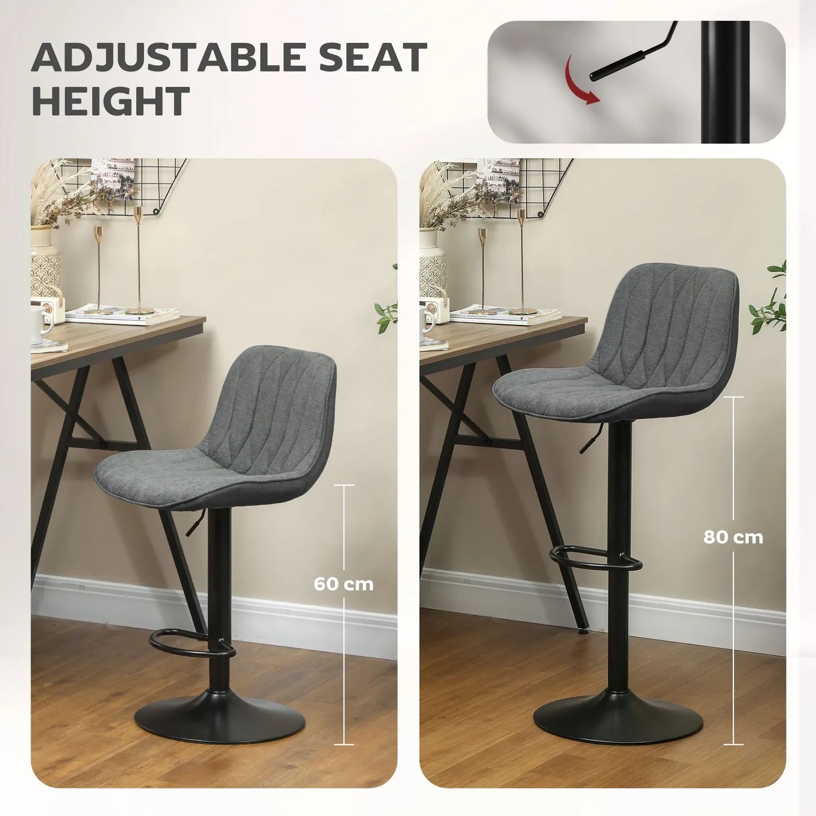 HOMCOM Bar Stools Set of 2, Modern Armless Bar Chairs in Dark Grey 5