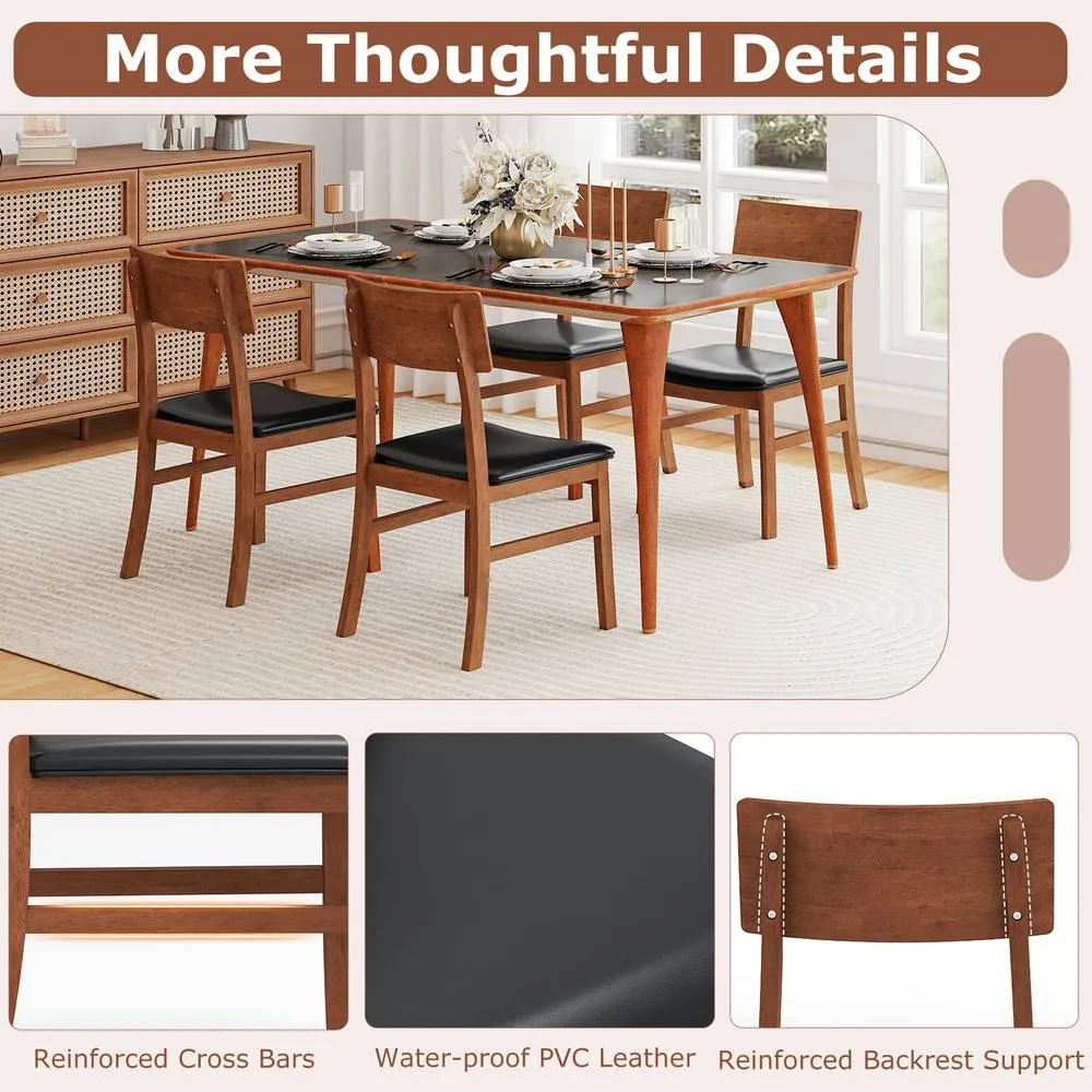 Costway Modern Dining Chair Set of 2 Wooden Kitchen Chair W/ Upholstered Seat in Black 6