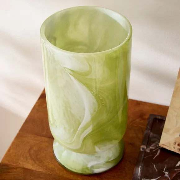 Green Marbled Glass Hurricane Vase 2