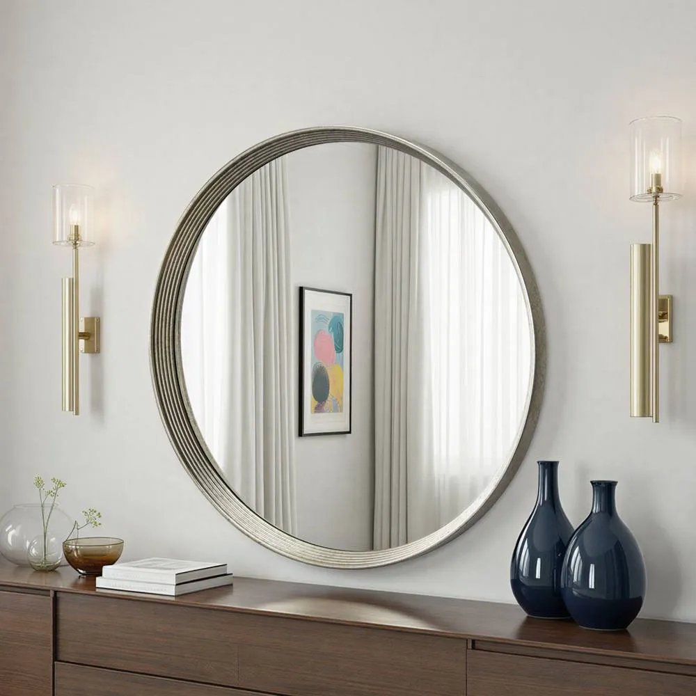 Yearn Mirrors Willow Silver Large Round Contemporary Mirror Bevelled in Metallic Silver 3