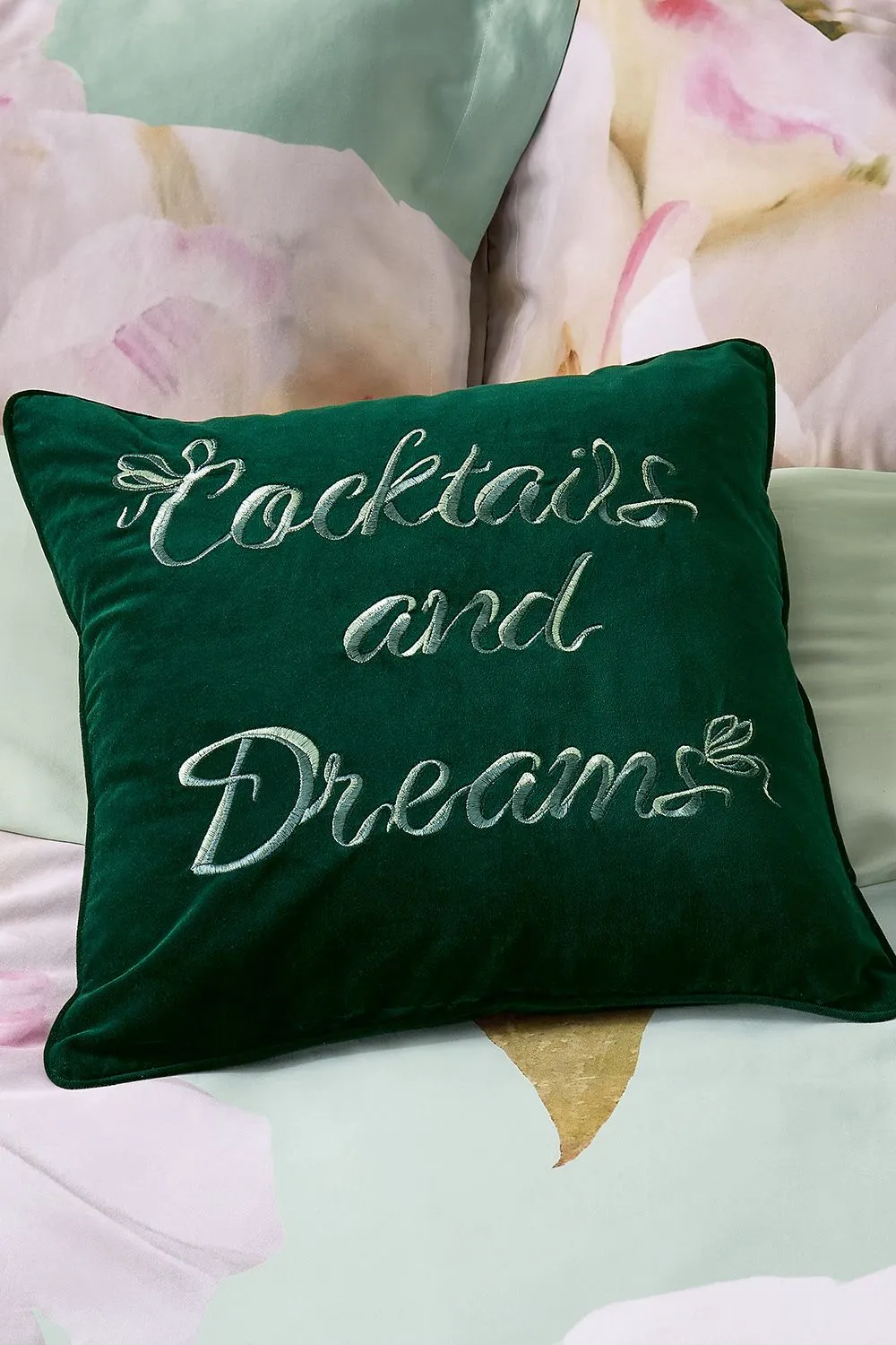 Ted Baker 'Cocktails & Dreams' Cotton Velvet Cushion in Dark Green