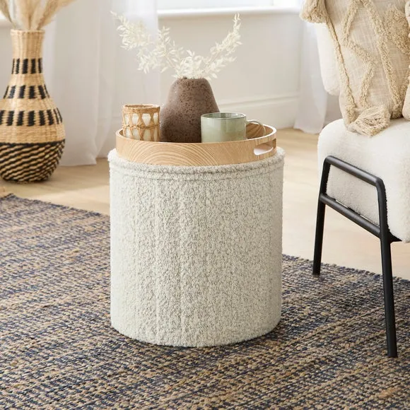Round Ottoman with Tray, Boucle 2