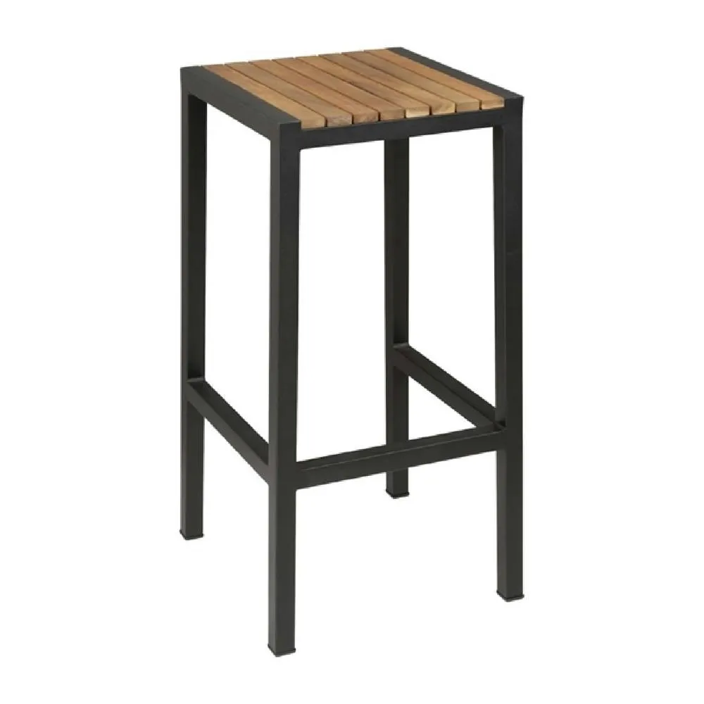 netfurniture Juneau Fixed Height Bar Stool Price Per Pair Black Steel & Acacia Wood